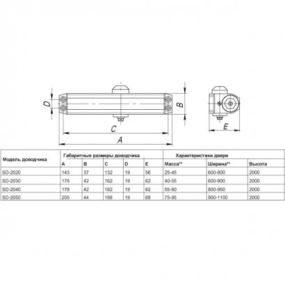 Доводчик дверной SDC2030 (SD-2030) BR 40-55 кг (коричневый)