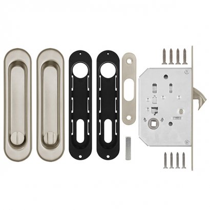 Защелка с ручками для раздвижных дверей SH.SL152.KIT011-BK (Soft LINE SL-011) SN-3 матовый никель