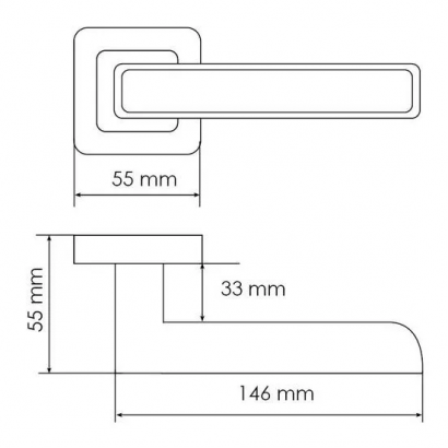 Ручка дверная FLEX MH-44 GR/CP-S55 раздельная на квадратном основании, цвет графит/хром, ЦАМ Light