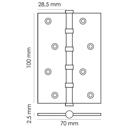Петля универсальная карточная MS 100X70X2.5-4BB COF стальная, врезная, цвет кофе, сталь