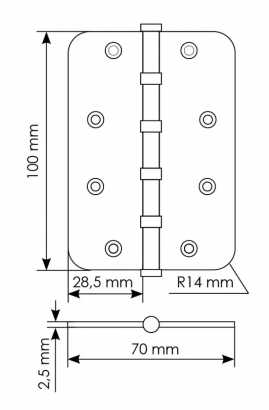 Петля карточная универсальная MS-C 100X70X2.5-4BB SG стальная скругленная, врезная, цвет матотовое золото
