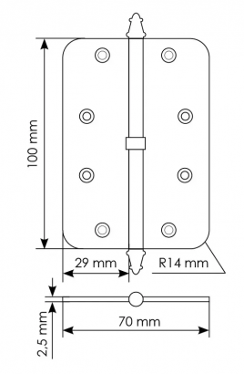 Петля разъемная MS-C 100X70X2.5 AB L левая скругленная, врезная, цвет бронза, сталь