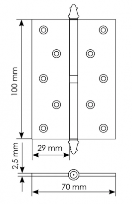 Петля разъемная карточная стальная MS 100X70X2.5 R SG правая, врезная, цвет матовая латунь, сталь