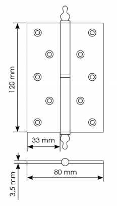 Петля карточная разъемная латунная MB 120X80X3.5 SG L C с коронкой левая, верзная, цвет матовое золото