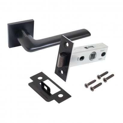 АЛЛЮР АРТ  &quot;ТИНА&quot; BL+L45-8 BL (88150/S45) матовый черный Комплект ручка и защелка