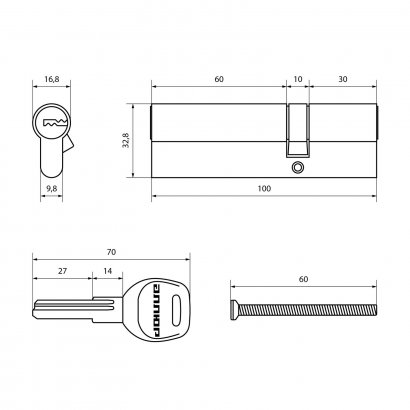 АЛЛЮР HD F 100-5К CP (35x65) хром перф.кл Цилиндровый механизм