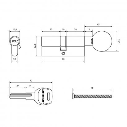 АЛЛЮР HD FG 70-5К BP (35x35G) латунь перф.кл/верт Цилиндровый механизм