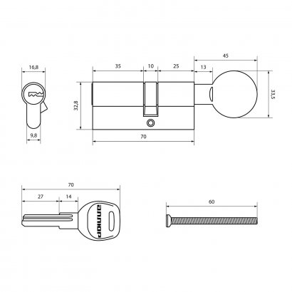АЛЛЮР HD FG 70-5К BP (40x30G) латунь перф.кл/верт Цилиндровый механизм