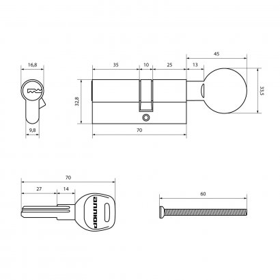 АЛЛЮР HD FG 70-5К CP (40х30G) хром перф.кл/верт Цилиндровый механизм