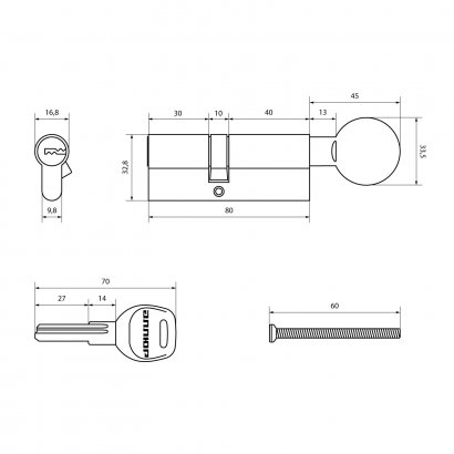 АЛЛЮР HD FG 80-5К CP (35x45G) хром перф.кл/верт Цилиндровый механизм