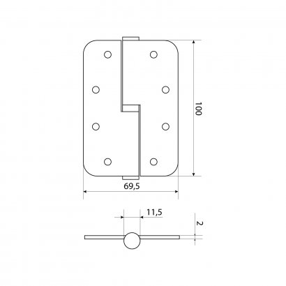 СТАНДАРТ 100х70х2,5 1BB-R (R14) SN мат.никель правая Петля дверная 1 шт