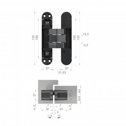 Петля скрытой установки U3D7800.VPG SC мат. хром TECH