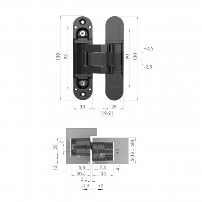 Петля скрытой установки U3D5000.VPG BL черный TECH
