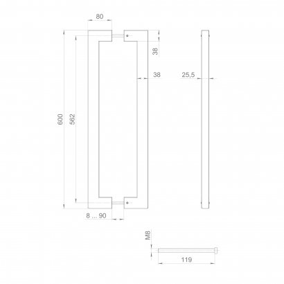 Ручка-скоба PULL.PH38/600.26 INOX 304 (PH-26-38/600-INOX) BLACK