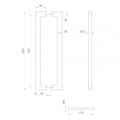 Ручка-скоба PULL.PH38/800.26 INOX 304 (PH-26-38/800-INOX) BLACK