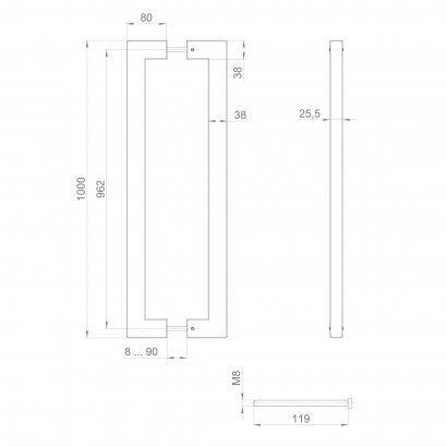 Ручка-скоба PULL.PH38/1000.26 INOX 304 (PH-26-38/1000-INOX) BLACK