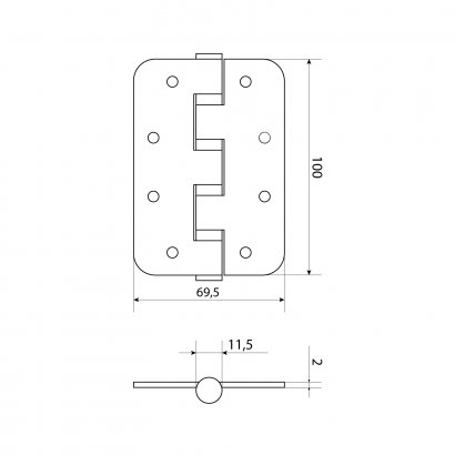 СТАНДАРТ 100х70х2,5 4BB (R14) BL матовый черный Петля дверная 1 шт