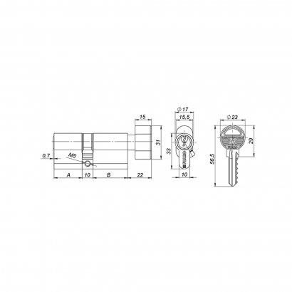Цилиндровый механизм 1000ZM Knob60(25+10+25) SSG сатинированное золото 5Key с вертушкой