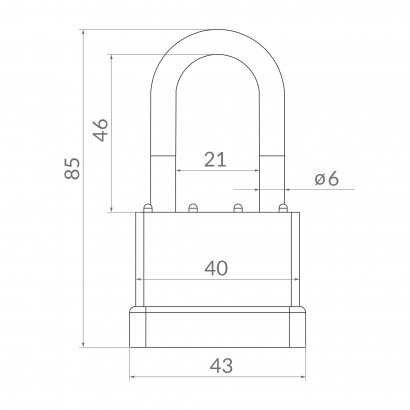Замок навесной PK-6540L 3 key англ. длинная дужка