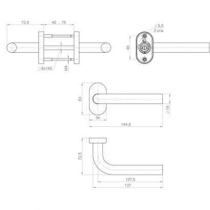 Ручка раздельная R.DSS201-0201P/19 INOX 201 (овальное основание)