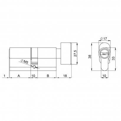 Цилиндровый механизм (200 ZM/100) 2000ZM Knob 100 (60+10+30) BL-24 черный 5Key с вертушкой