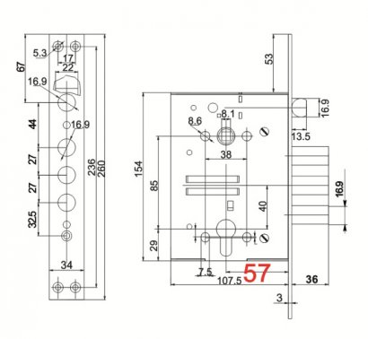 Корпус врезного замка с защёлкой ЗВ4-3/85К /79059/