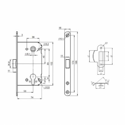 Корпус замка PL85-50/BL SSC-16 сатин.хром