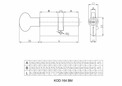 Цилиндровый механизм с вертушкой 164 BM/90 (40+10+40) mm латунь 5 кл.