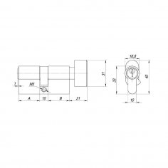 Цилиндровый механизм (AX102/70) AX1002Knob70 (30+10+30)/HD CP хром 4Key с вертушкой