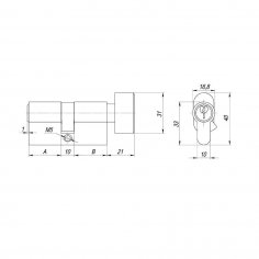 Цилиндровый механизм (AX102/70) AX1002Knob70 (30+10+30)/HD AB бронза 4Key с вертушкой