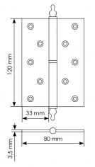 Петля карточная разъемная латунная MB 120X80X3.5 SG L C с коронкой левая, верзная, цвет матовое золото