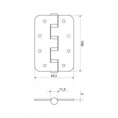 СТАНДАРТ 100х70х2,5 4BB (R14) SN мат.никель Петля дверная 1 шт