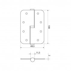 СТАНДАРТ 100х70х2,5 1BB-L (R14) SN мат.никель левая Петля дверная 1 шт