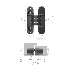 Петля скрытой установки U3D7000 BL (12060UN3D) черный TECH
