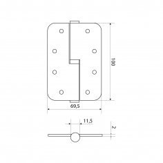 СТАНДАРТ 100х70х2,5 1BB-R (R14) BL матовый черный правая Петля дверная 1 шт