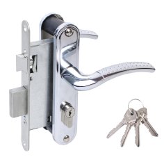 Замок врезной цилиндровый с защёлкой в комплекте с ручкой ЗВ4-55.27 (хром), 4 кл.