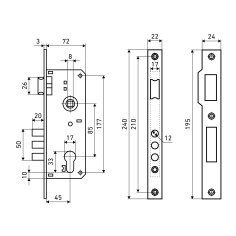 АЛЛЮР 9045-3RB CP без ц/м Замок врезной б/руч