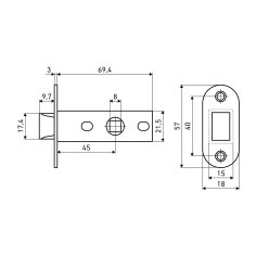 АЛЛЮР АРТ L45-8-PR18 SN мат.никель пластик овал.торц.планка18мм б/ручек Защёлка