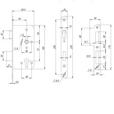 Замок врезной DD.INOX/C-55.72/R с ролик. защелкой (лиц.планка 24 мм)